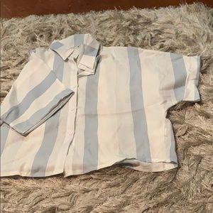 Blue and white stripe cropped button down